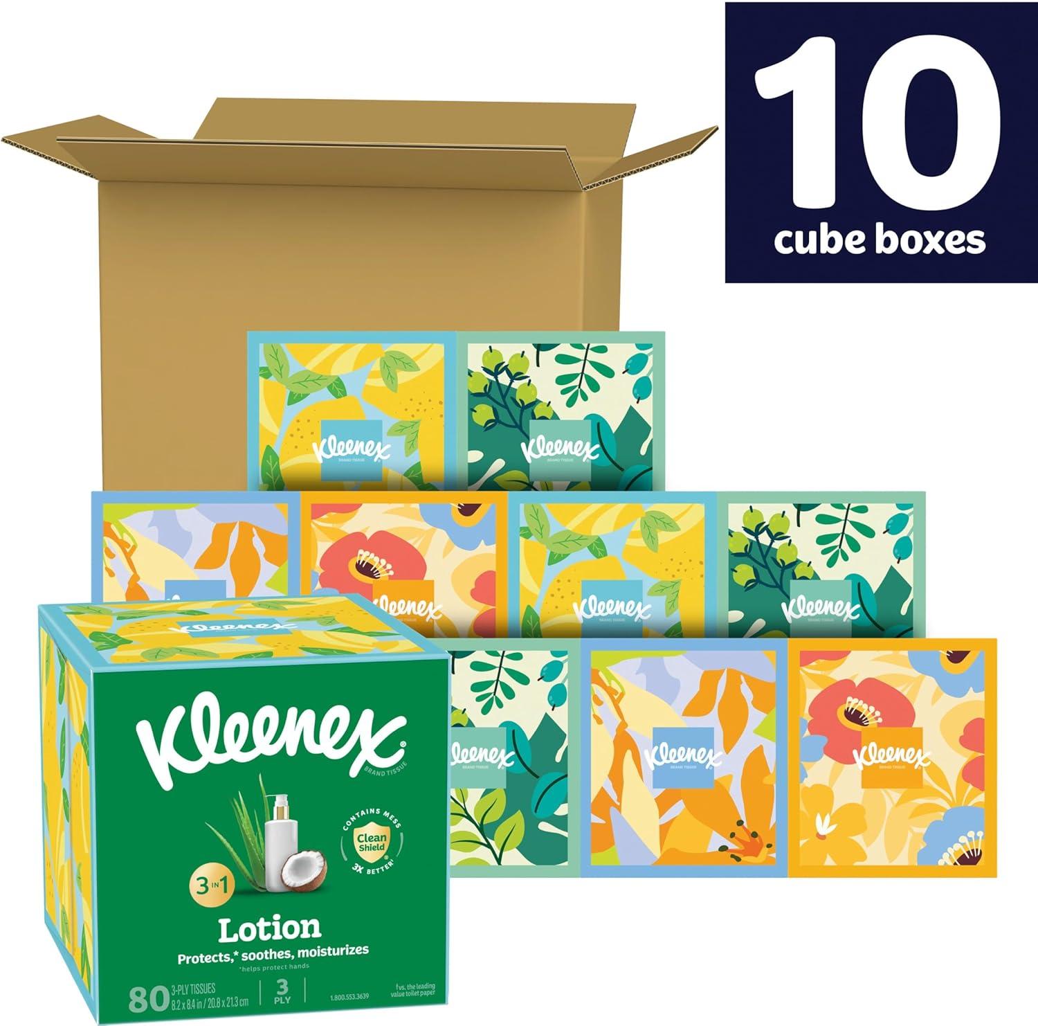 image:imageKleenex Lotion Facial Tissues with Coconut Oil 10 Cube Boxes 80 Tissues Per Box 3Ply