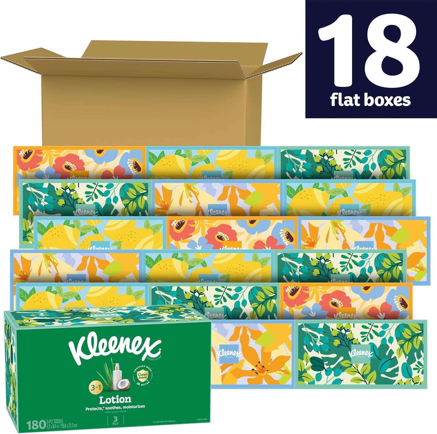 image:imageKleenex Lotion Facial Tissues with Coconut Oil 18 Flat Boxes 180 Tissues Per Box 3Ply