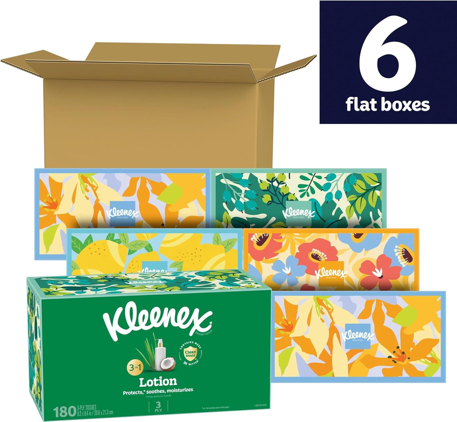 image:imageKleenex Lotion Facial Tissues with Coconut Oil 6 Flat Boxes 180 Tissues Per Box 3Ply