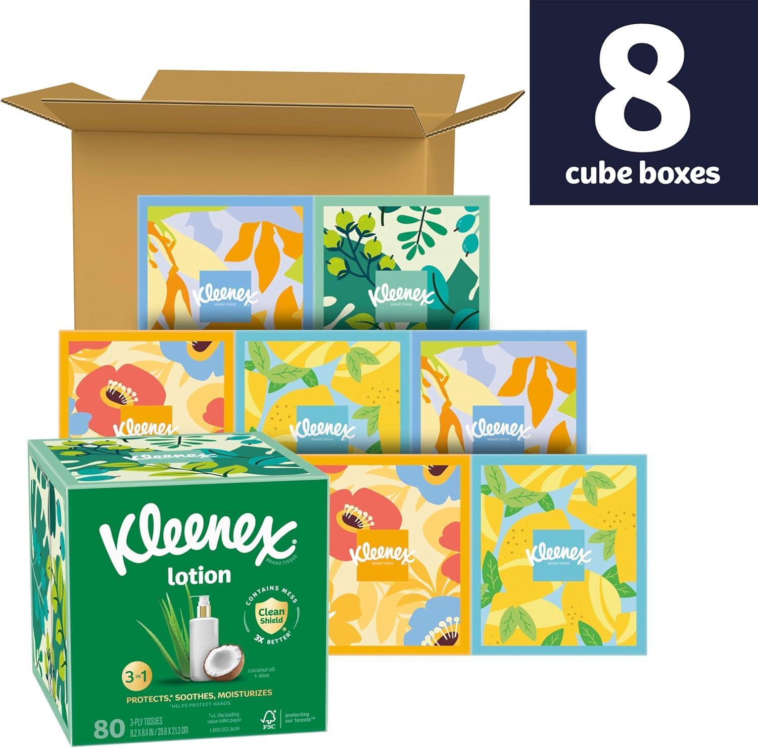 image:imageKleenex Lotion Facial Tissues with Coconut Oil 8 Cube Boxes 80 Tissues Per Box 3PlyWhite