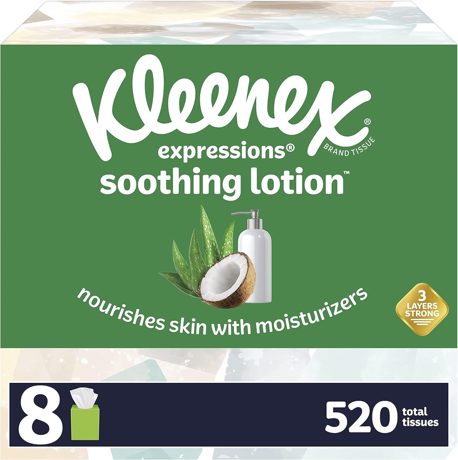 image:imageKleenex Lotion Facial Tissues with Coconut Oil 8 Cube Boxes 80 Tissues Per Box 3PlyWhite