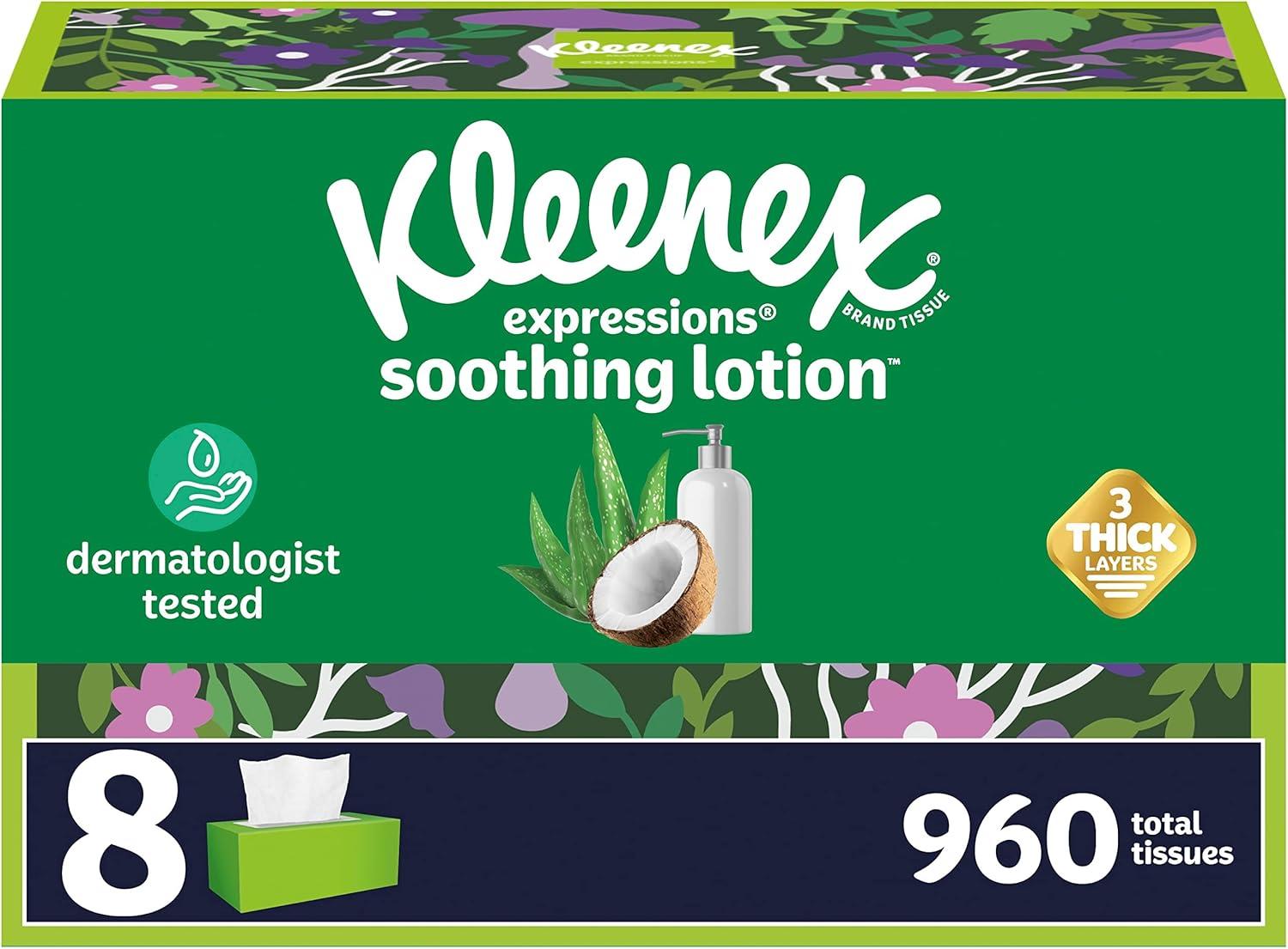 image:imageKleenex Lotion Facial Tissues with Coconut Oil 8 Cube Boxes 80 Tissues Per Box 3PlyWhite