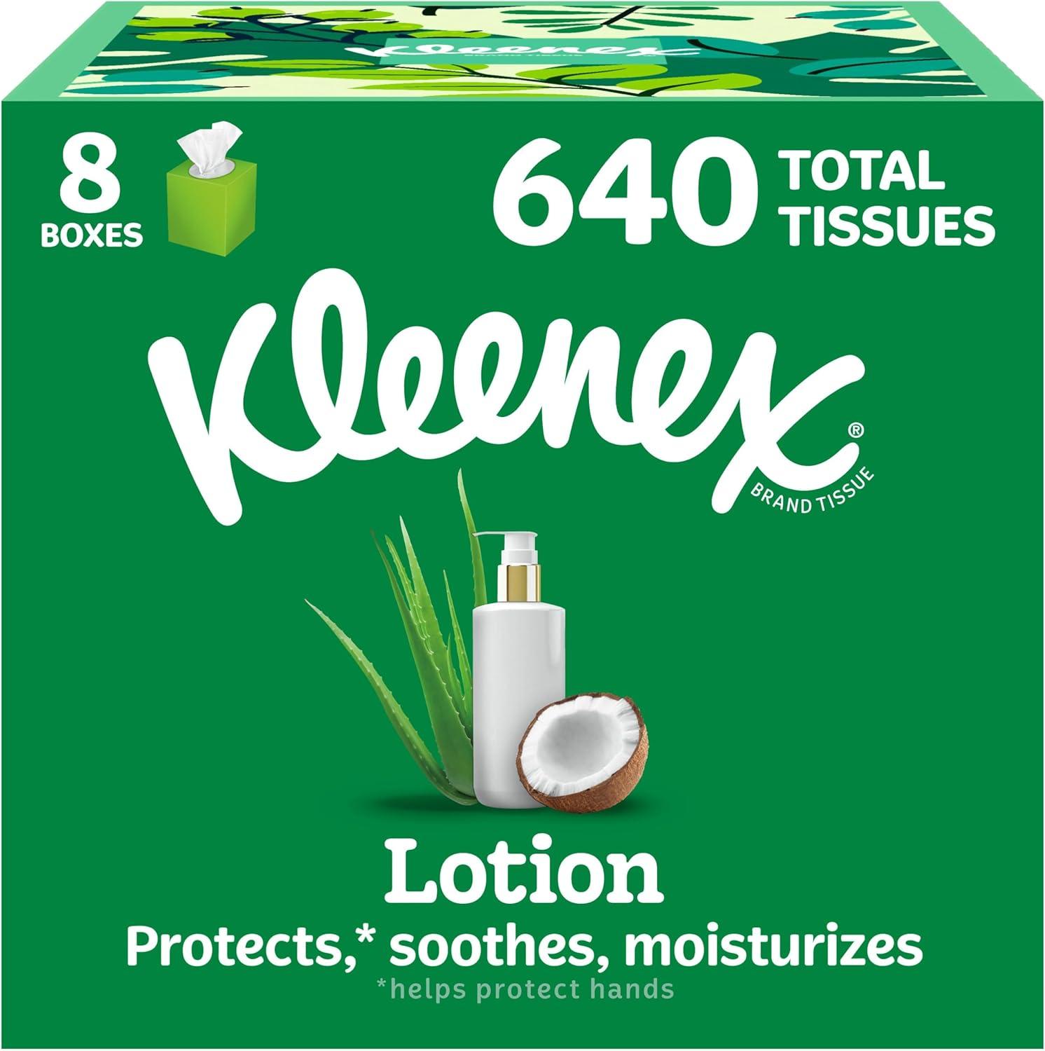 image:imageKleenex Lotion Facial Tissues with Coconut Oil 8 Cube Boxes 80 Tissues Per Box 3PlyWhite