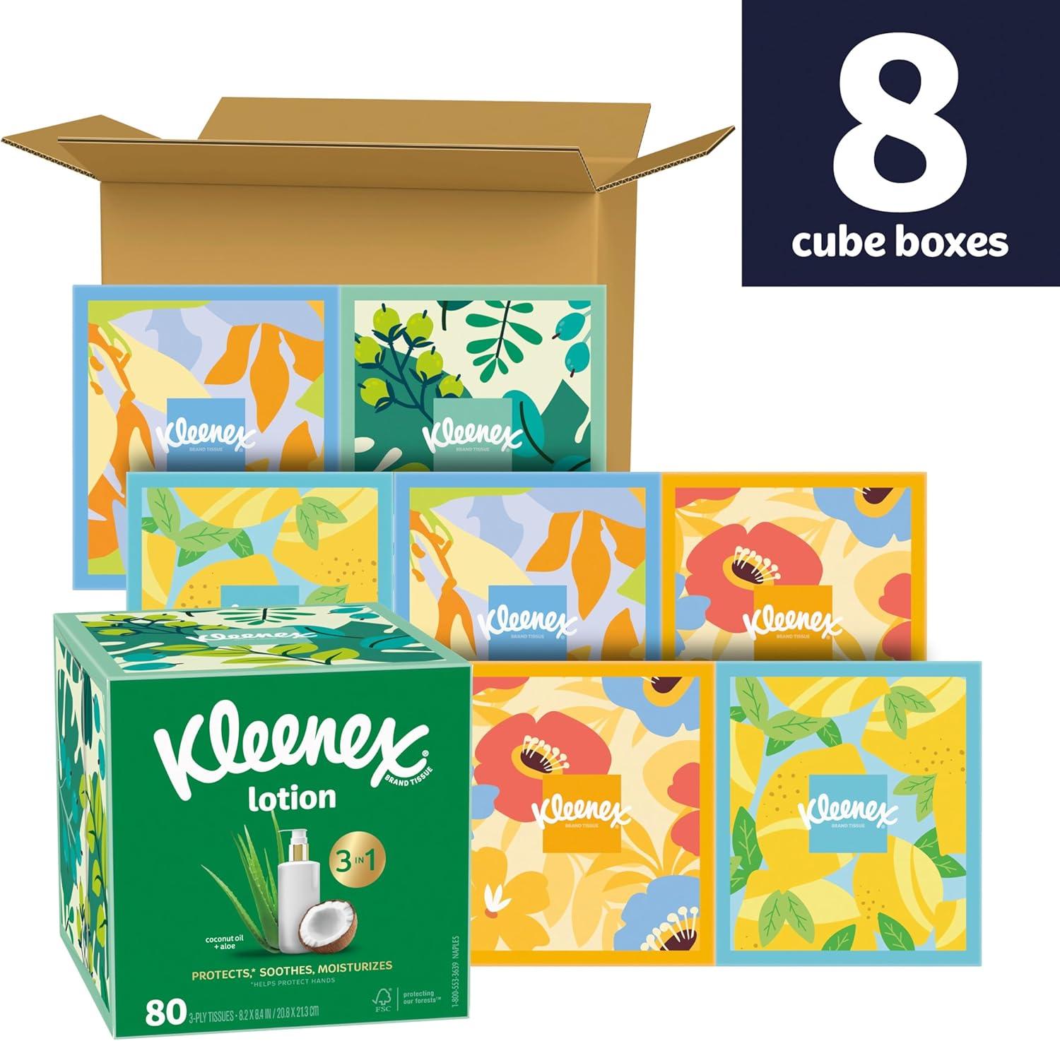 image:imageKleenex Lotion Facial Tissues with Coconut Oil 8 Cube Boxes 80 Tissues Per Box 3PlyWhite