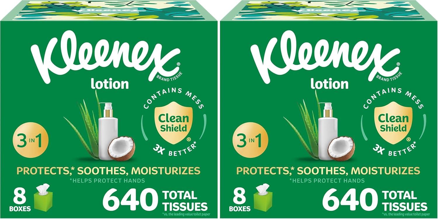 image:imageKleenex Lotion Facial Tissues with Coconut Oil 8 Cube Boxes 80 Tissues Per Box 3PlyWhite