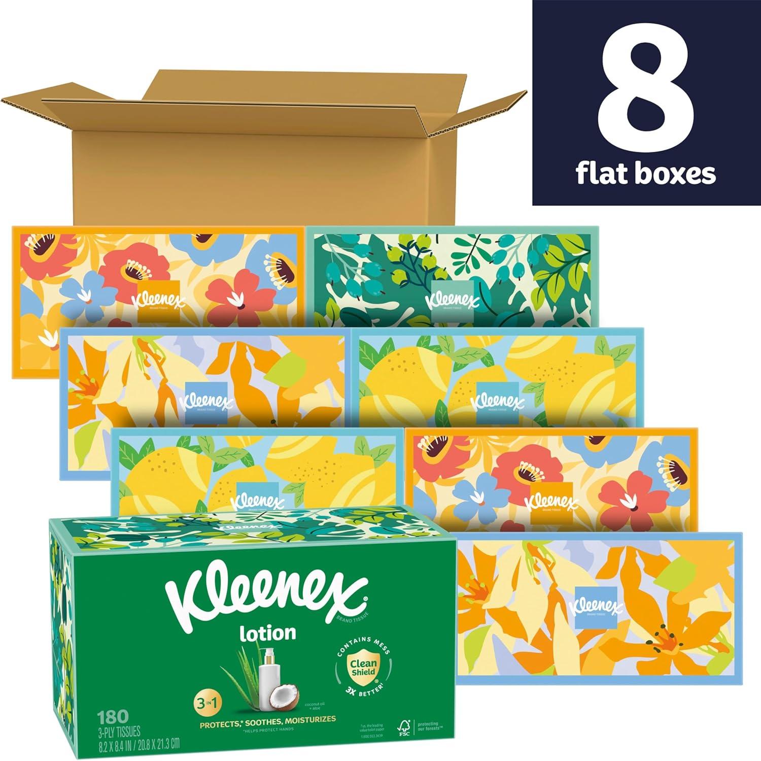 image:imageKleenex Lotion Facial Tissues with Coconut Oil 8 Flat Boxes 180 Tissues Per Box 3PlyWhite
