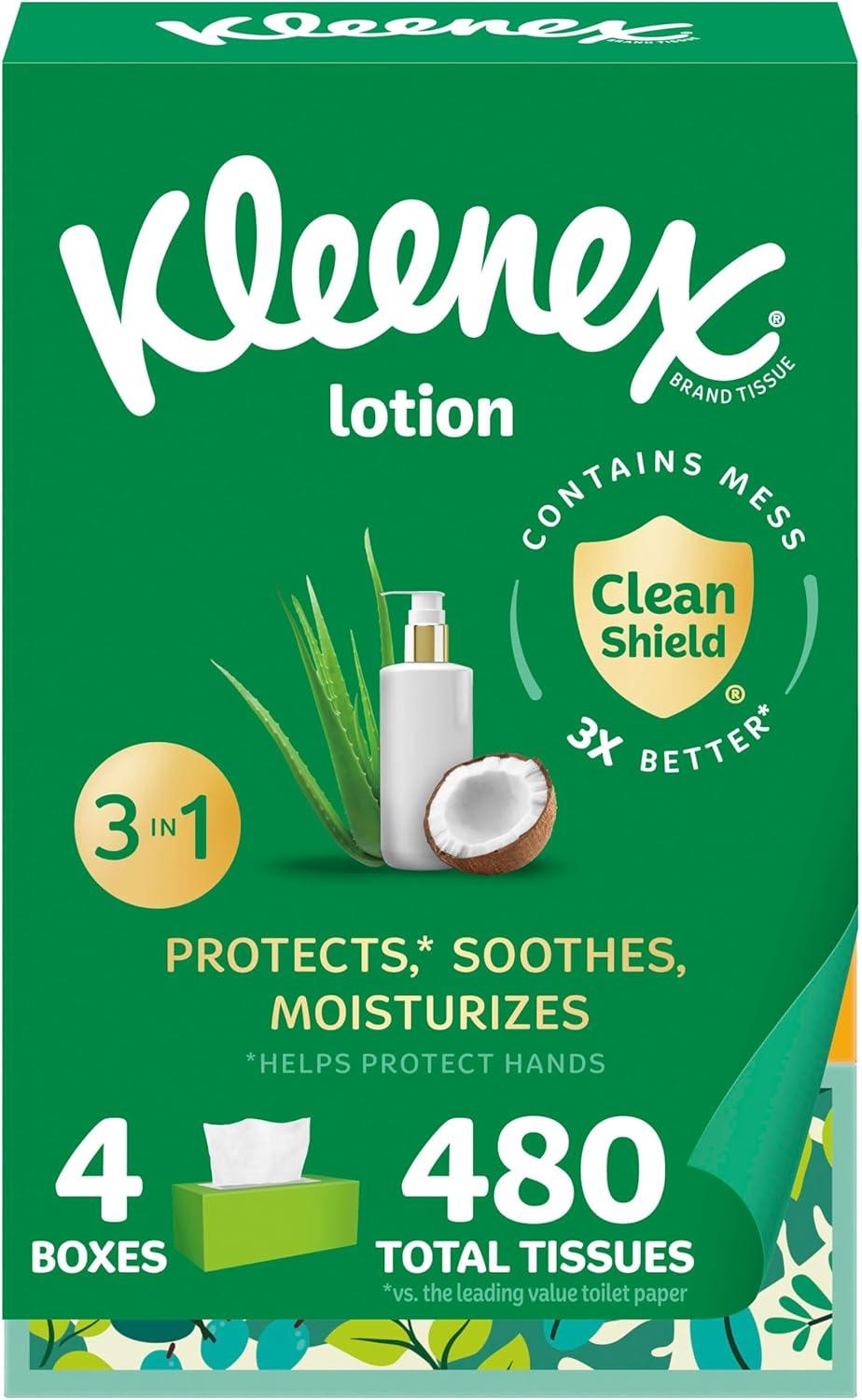 image:imageKleenex Lotion Facial Tissues with Coconut Oil 8 Flat Boxes 180 Tissues Per Box 3PlyWhite