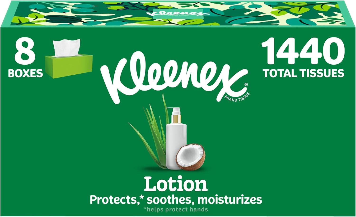 image:imageKleenex Lotion Facial Tissues with Coconut Oil 8 Flat Boxes 180 Tissues Per Box 3PlyWhite