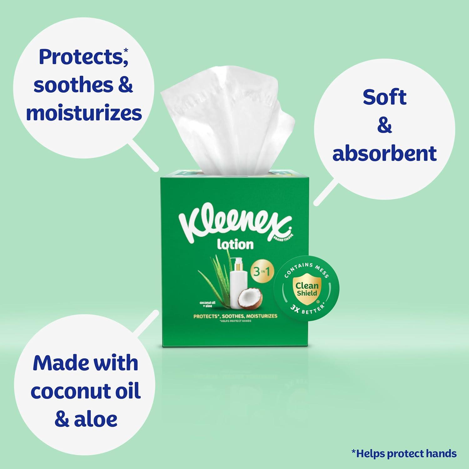 image:imageKleenex Lotion Facial Tissues with Coconut Oil 8 Flat Boxes 180 Tissues Per Box 3PlyWhite