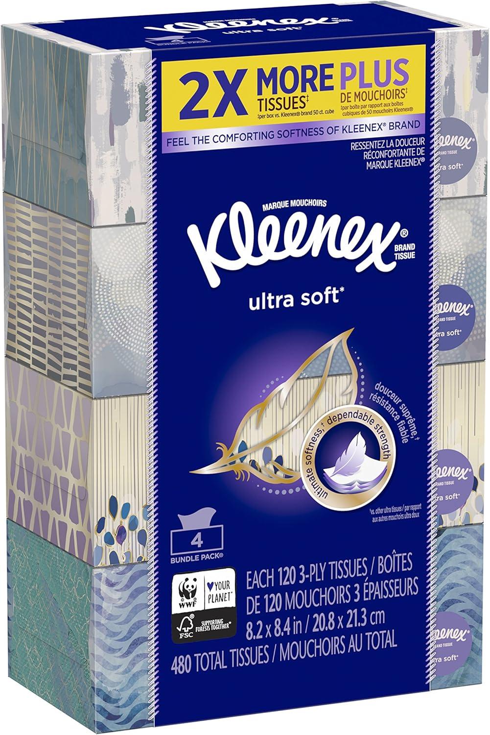 image:imageKleenex Ultra Soft Facial Tissues 18 Flat Boxes 120 Tissues per Box 3Ply 2160 Total Packaging May VaryWhite