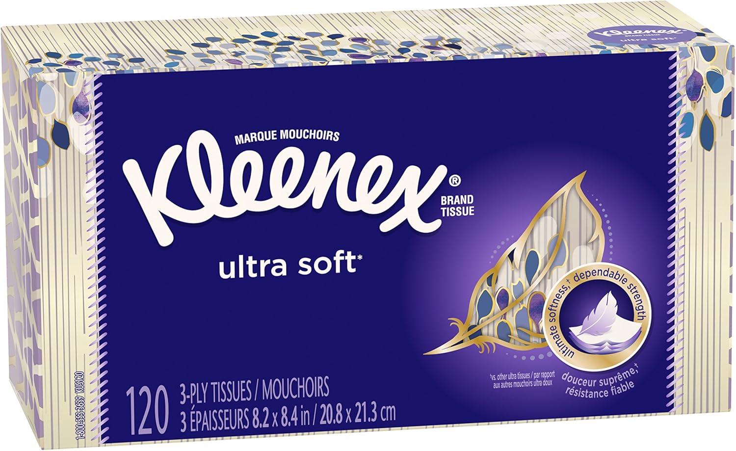 image:imageKleenex Ultra Soft Facial Tissues 18 Flat Boxes 120 Tissues per Box 3Ply 2160 Total Packaging May VaryWhite