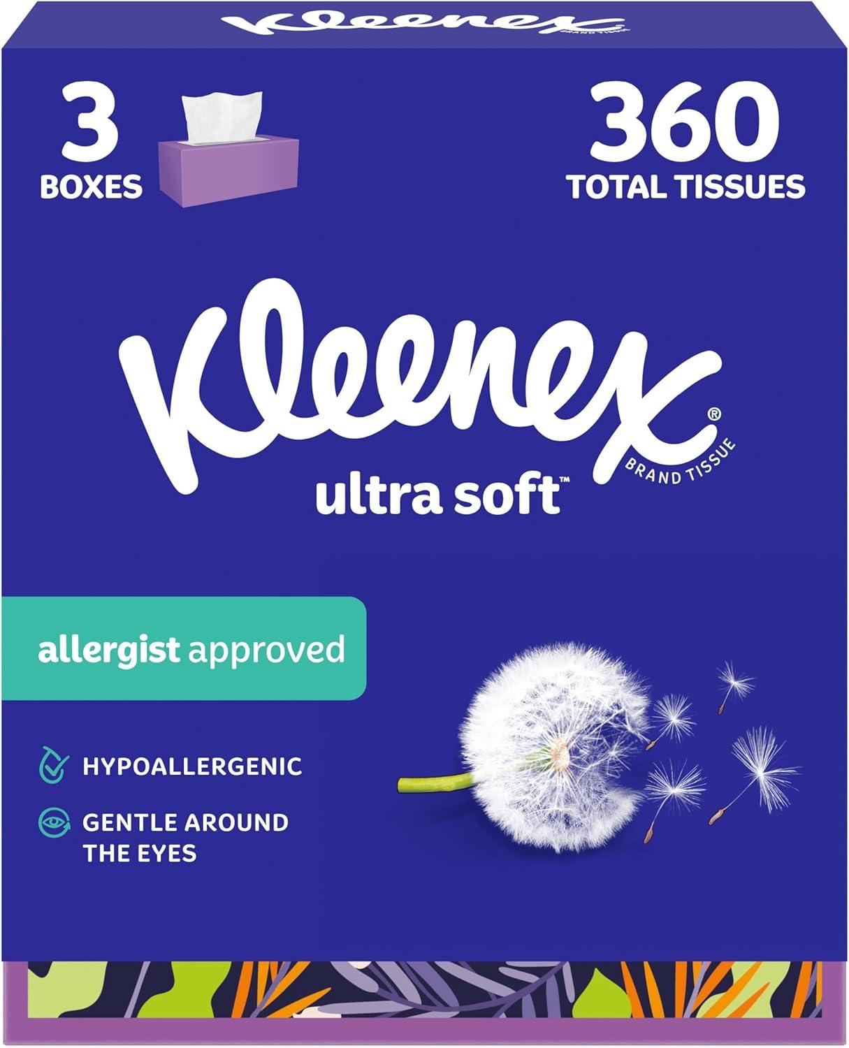 image:imageKleenex Ultra Soft Facial Tissues 18 Flat Boxes 120 Tissues per Box 3Ply 2160 Total Packaging May VaryWhite