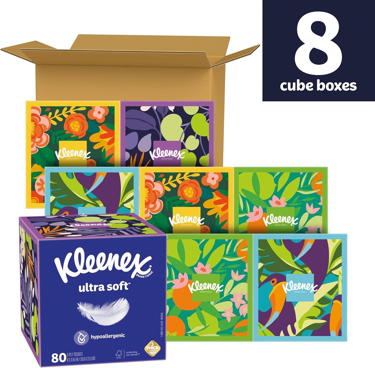 image:imageKleenex Ultra Soft Facial Tissues 8 Cube Boxes 80 Tissues per Box 3Ply Packaging May VaryWhite