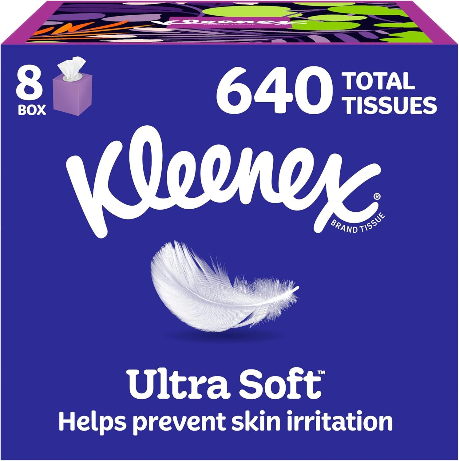 image:imageKleenex Ultra Soft Facial Tissues 8 Cube Boxes 80 Tissues per Box 3Ply Packaging May VaryWhite