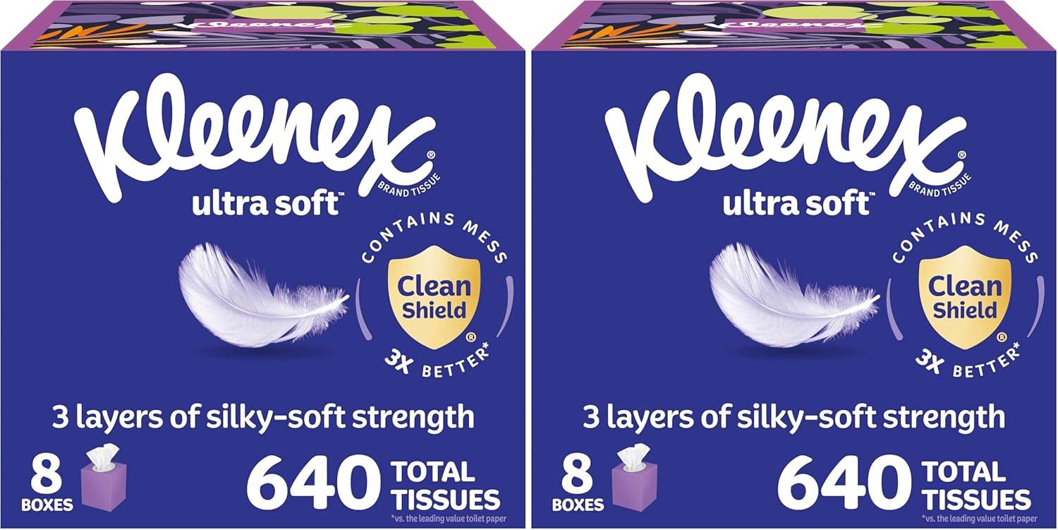 image:imageKleenex Ultra Soft Facial Tissues 8 Cube Boxes 80 Tissues per Box 3Ply Packaging May VaryWhite