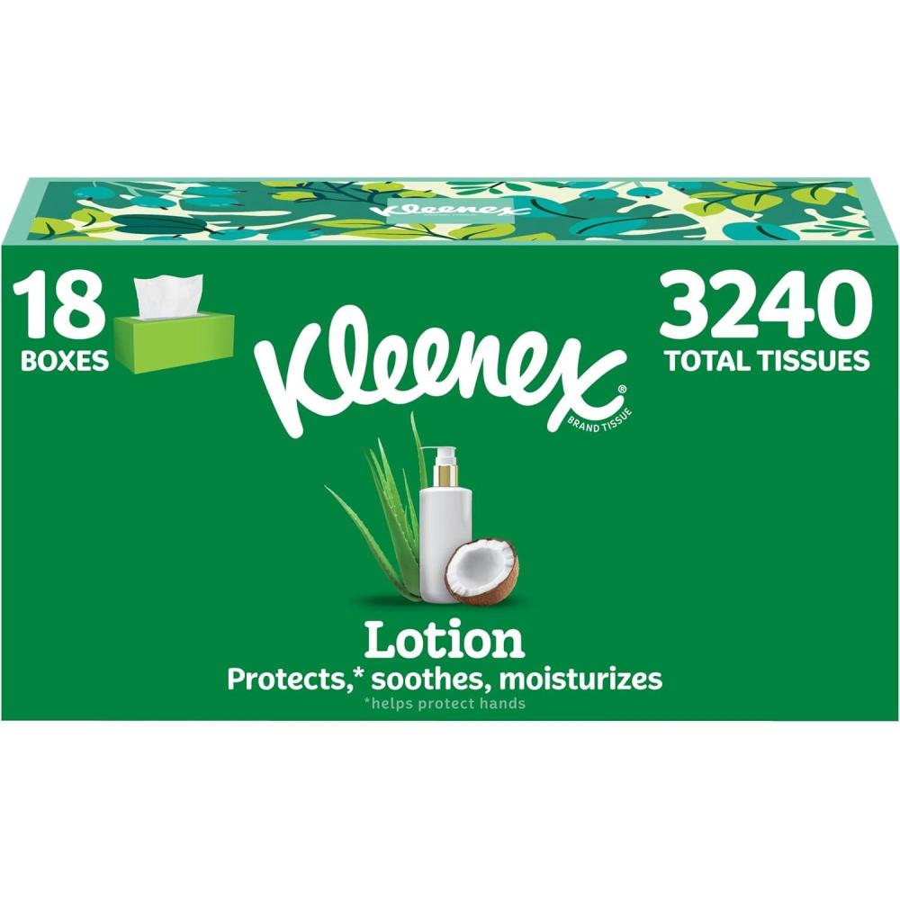 image:imageKleenex Lotion Facial Tissues with Coconut Oil 18 Flat Boxes 180 Tissues Per Box 3Ply