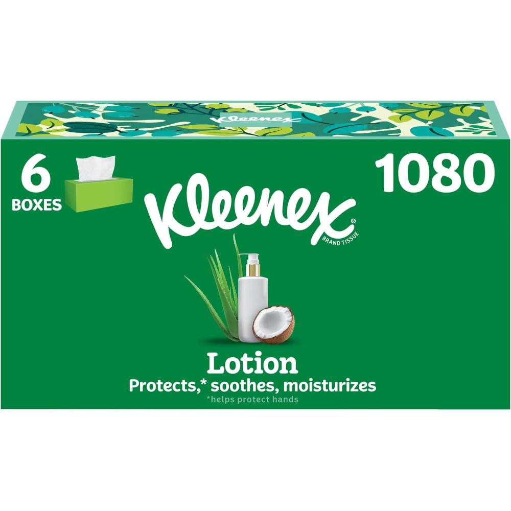 image:imageKleenex Lotion Facial Tissues with Coconut Oil 6 Flat Boxes 180 Tissues Per Box 3Ply