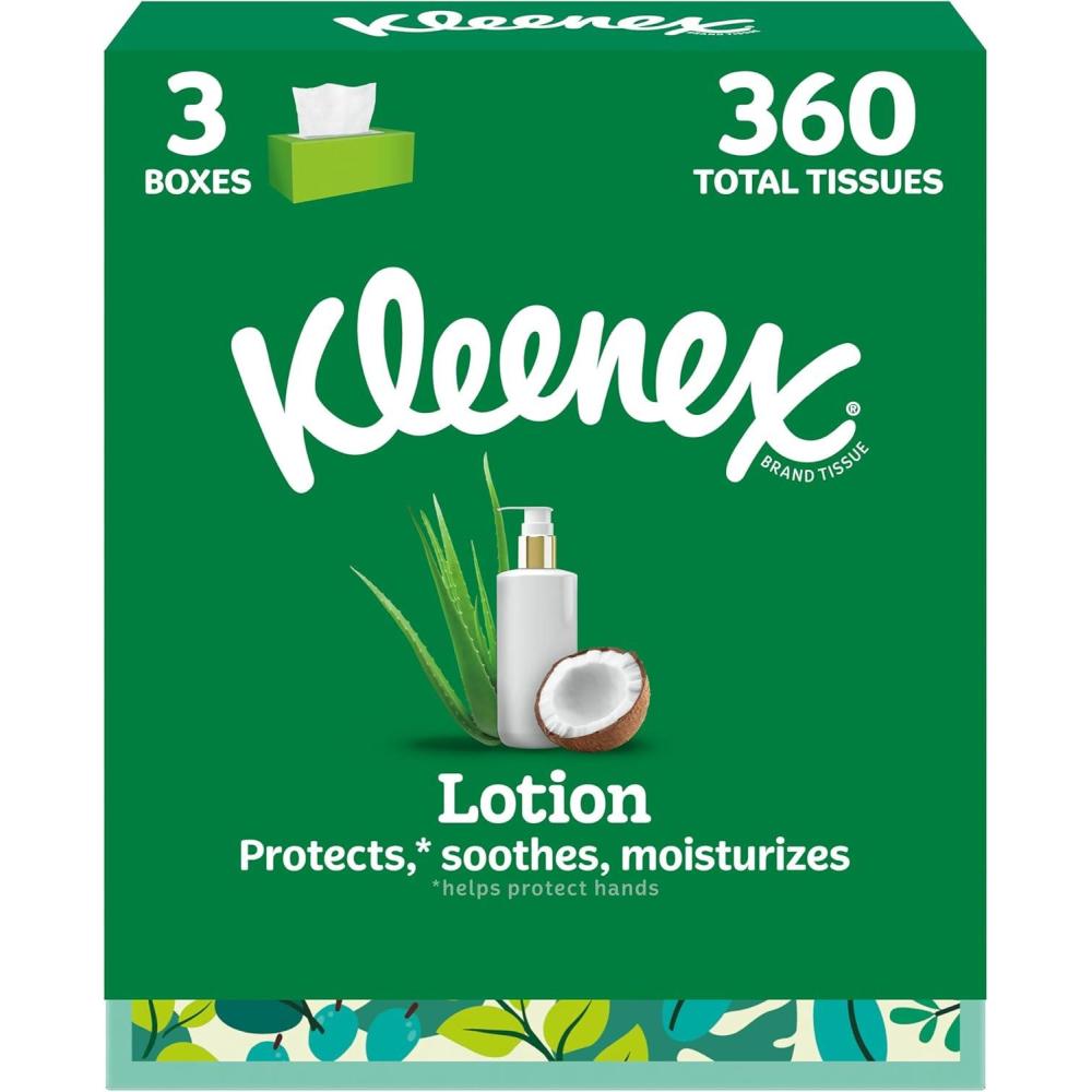 image:imageKleenex Lotion Facial Tissues with Coconut Oil 8 Flat Boxes 180 Tissues Per Box 3PlyWhite