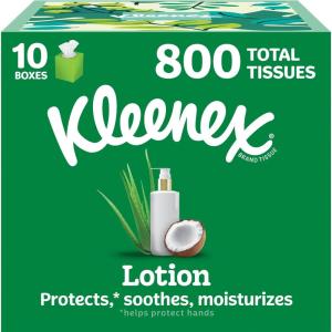Kleenex Lotion Facial Tissues with Coconut Oil, 10 Cube Boxes, 80 Tissues Per Box, 3-Ply