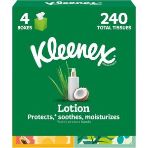 Kleenex Lotion Facial Tissues with Coconut Oil, 4 Cube Boxes, 60 Tissues Per Box, 3-Ply