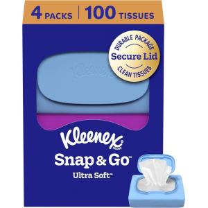 Kleenex Snap & Go Ultra Soft Facial Tissues, 4 On-the-Go Packs, 25 Tissues per Pack, 3-Ply, Packaging May Vary(4 Pack (25 Tissue Packs))
