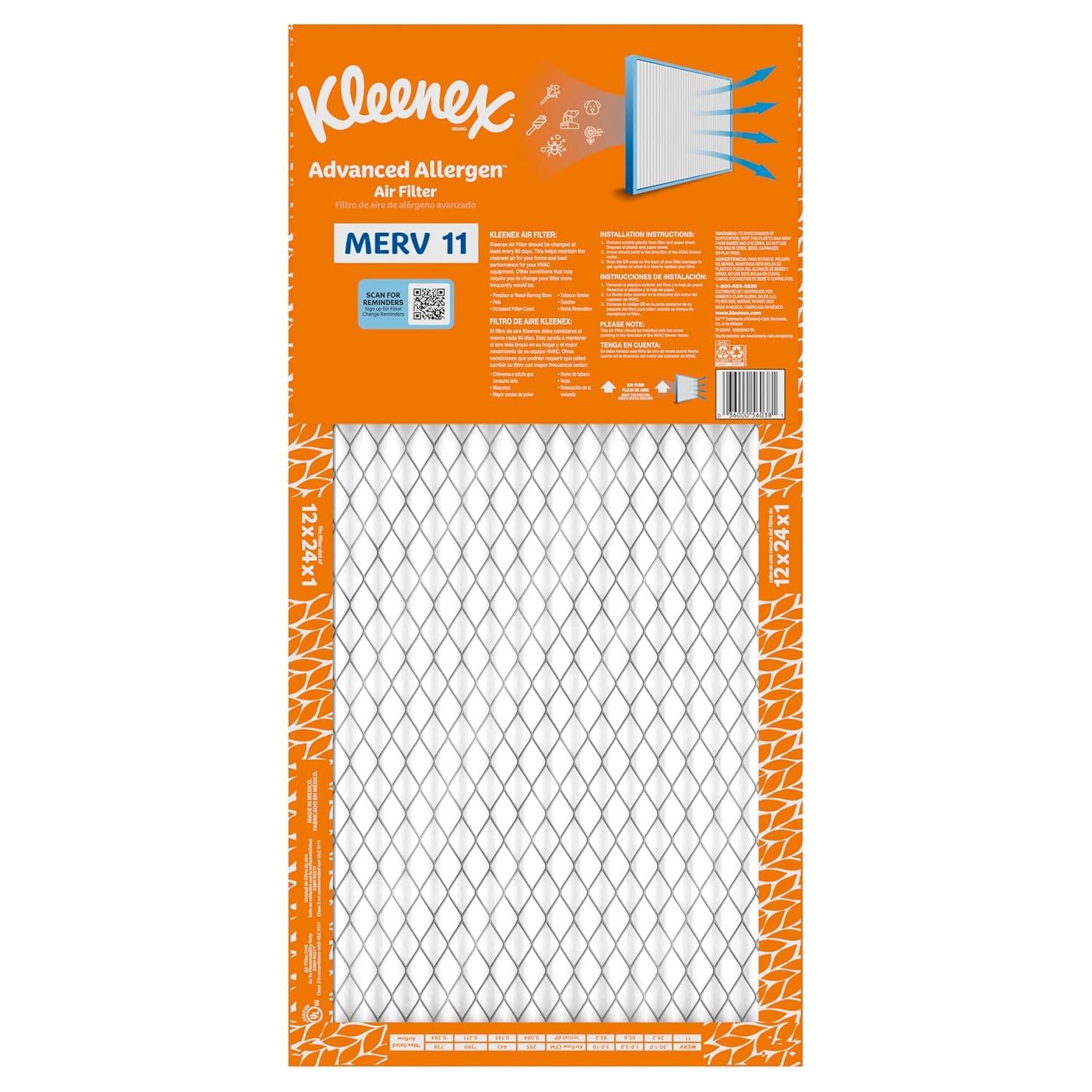 image:imageKleenex Advanced Allergen Air Filter 16x25x1 Inches 11 MERV RATING 4Pack12x24x1