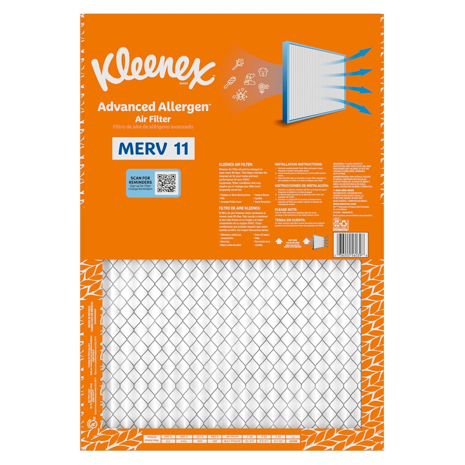image:imageKleenex Advanced Allergen Air Filter 16x25x1 Inches 11 MERV RATING 4Pack14x20x1