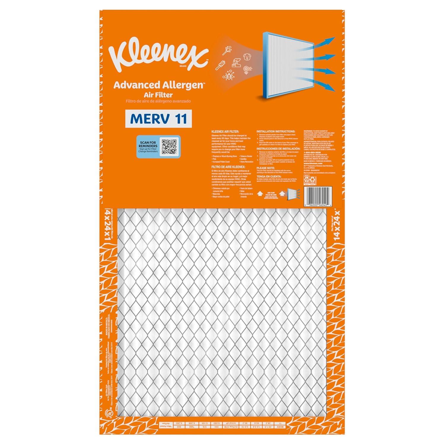 image:imageKleenex Advanced Allergen Air Filter 16x25x1 Inches 11 MERV RATING 4Pack14x24x1