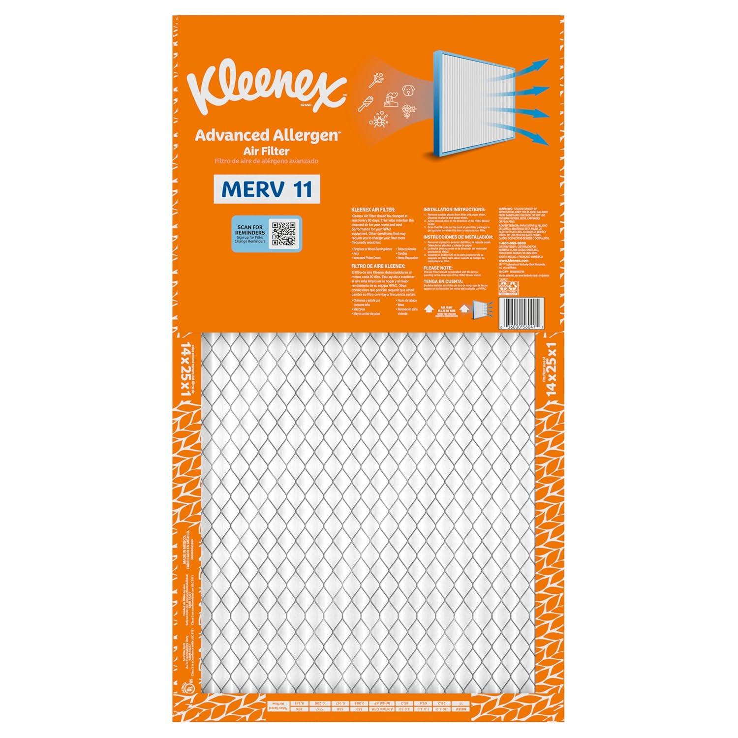 image:imageKleenex Advanced Allergen Air Filter 16x25x1 Inches 11 MERV RATING 4Pack14x25x1