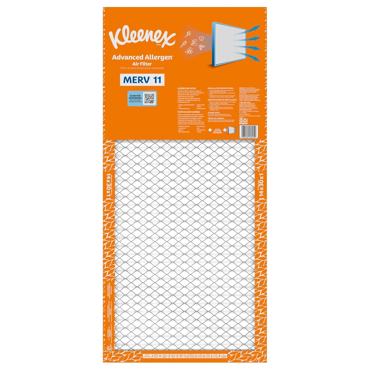 image:imageKleenex Advanced Allergen Air Filter 16x25x1 Inches 11 MERV RATING 4Pack14x30x1
