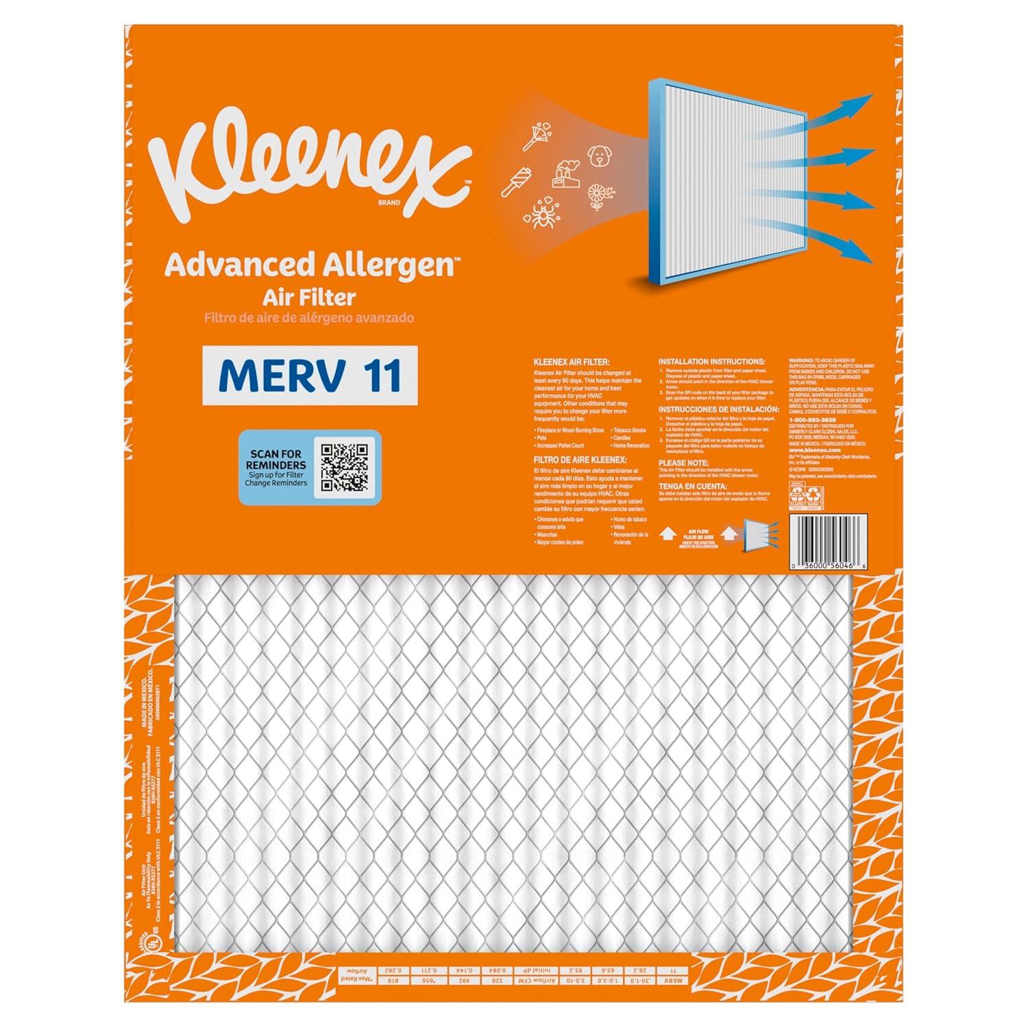image:imageKleenex Advanced Allergen Air Filter 16x25x1 Inches 11 MERV RATING 4Pack16x20x1