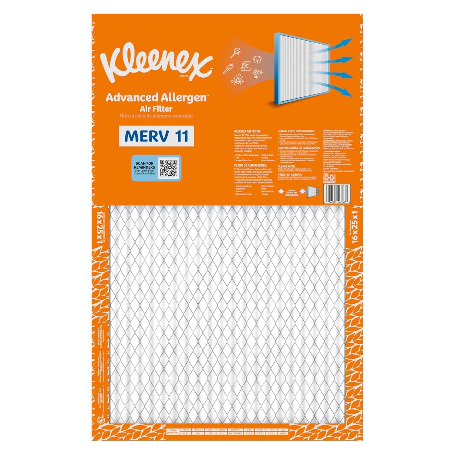 image:imageKleenex Advanced Allergen Air Filter 16x25x1 Inches 11 MERV RATING 4Pack16x25x1