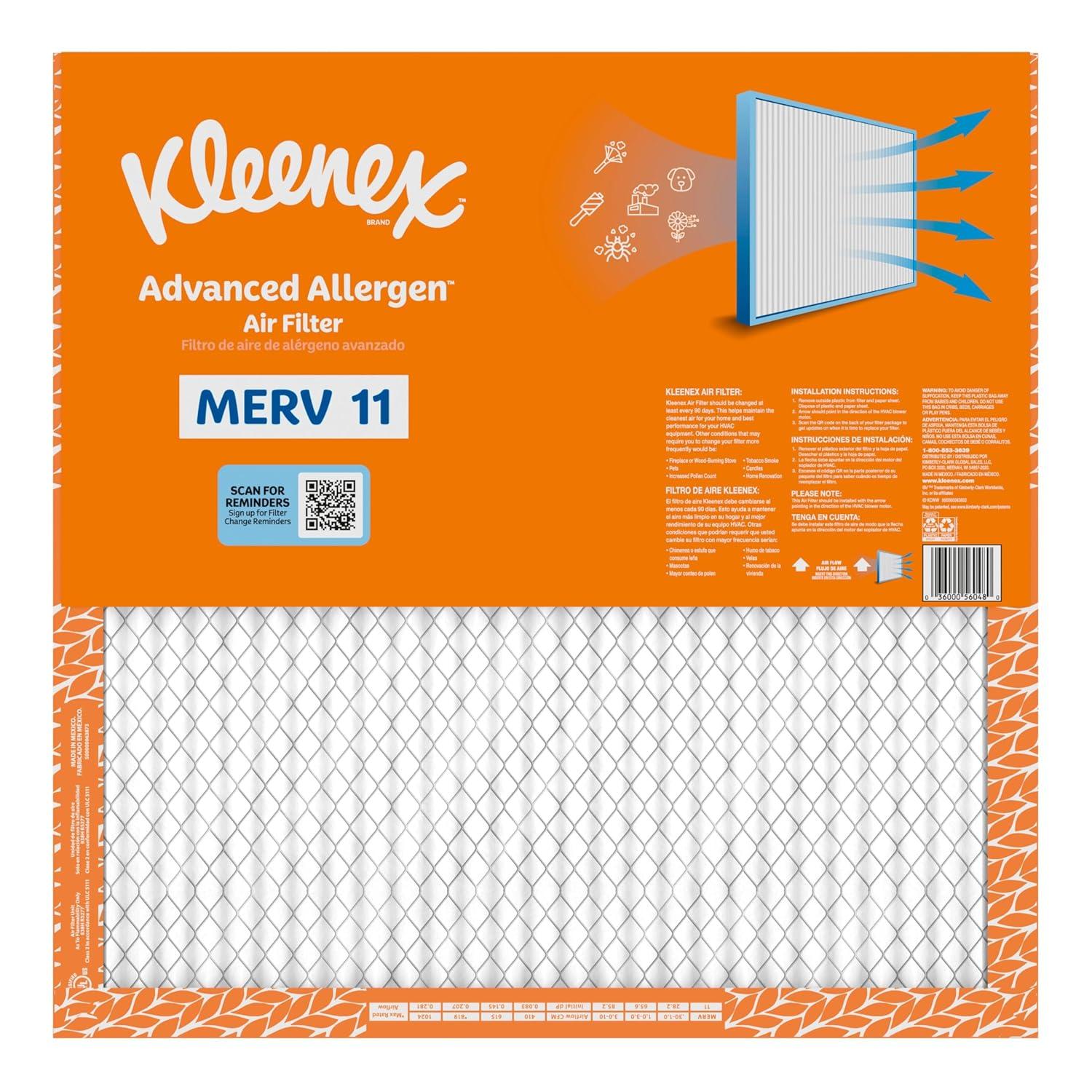 image:imageKleenex Advanced Allergen Air Filter 16x25x1 Inches 11 MERV RATING 4Pack20x20x1