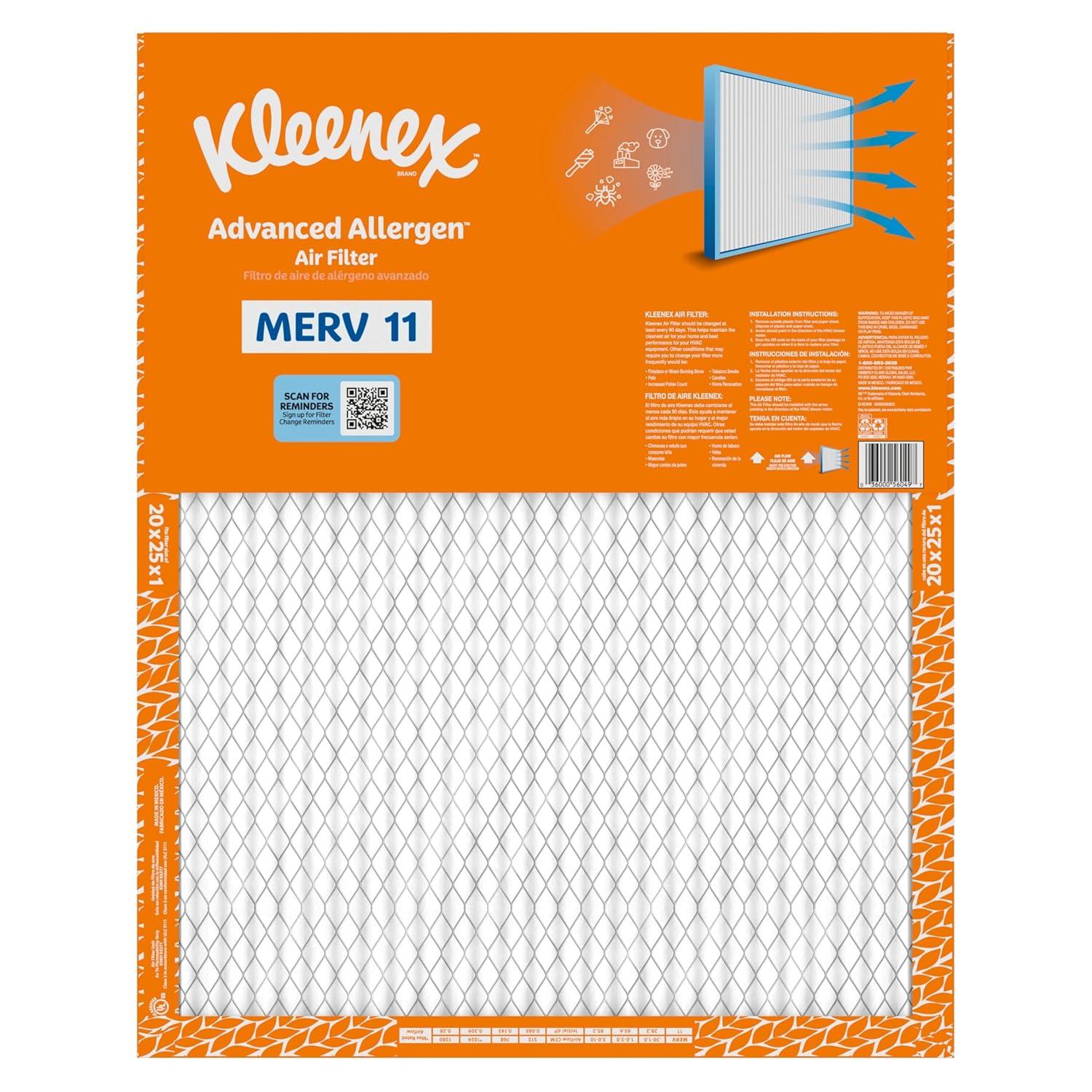 image:imageKleenex Advanced Allergen Air Filter 16x25x1 Inches 11 MERV RATING 4Pack20x25x1