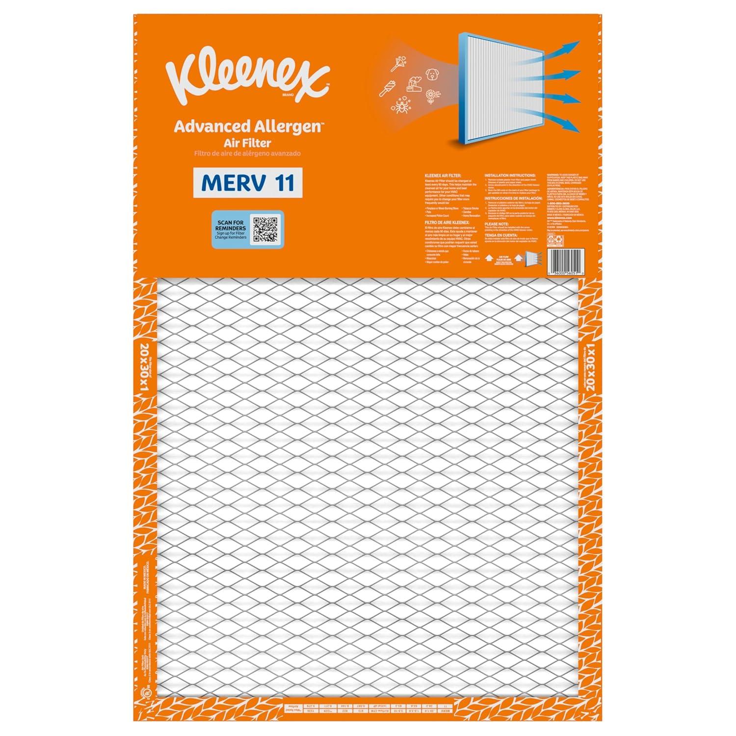 image:imageKleenex Advanced Allergen Air Filter 16x25x1 Inches 11 MERV RATING 4Pack20x30x1