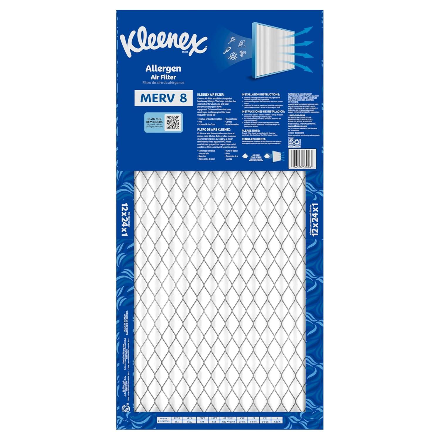 image:imageKleenex Allergen Air Filter 16x25x1 Inches 8 MERV RATING 4Pack12x24x1