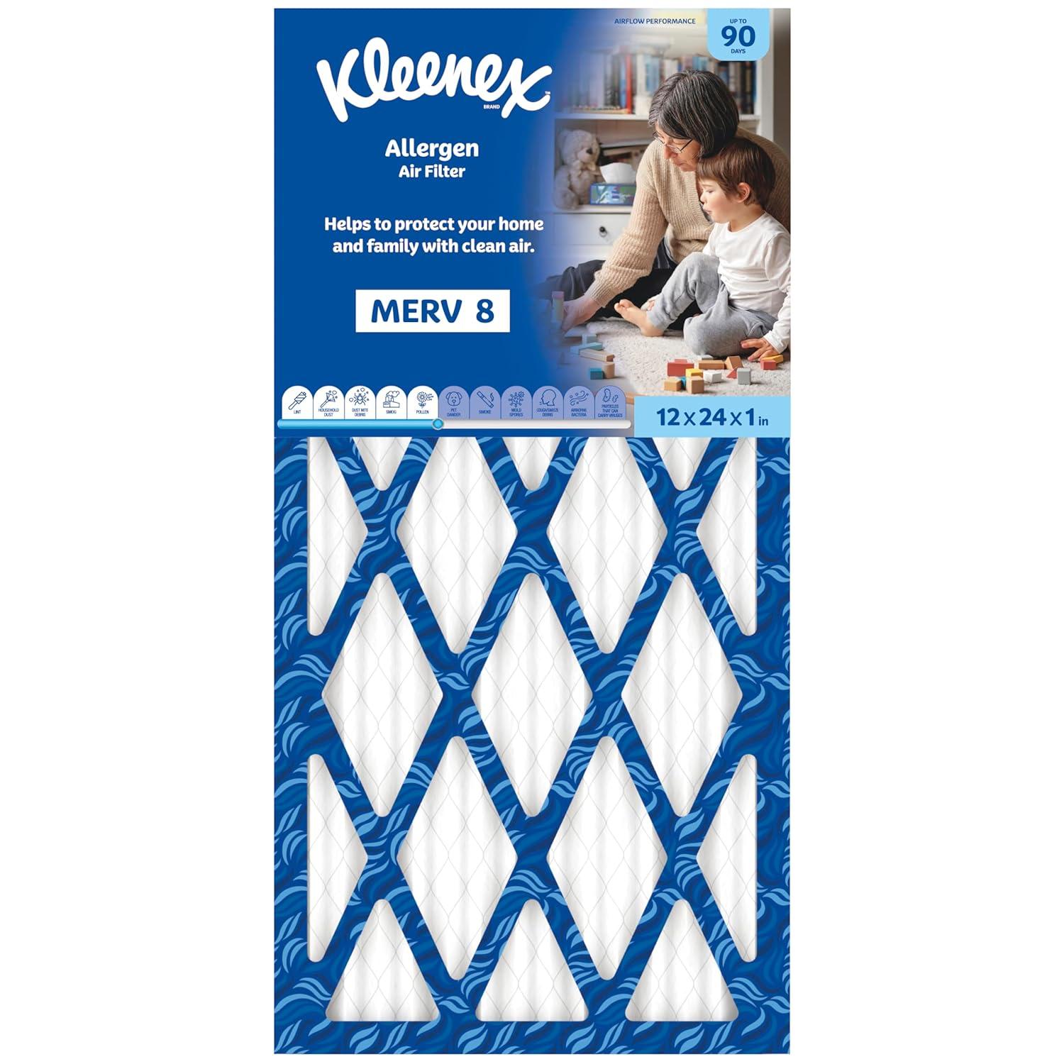 image:imageKleenex Allergen Air Filter 16x25x1 Inches 8 MERV RATING 4Pack12x24x1