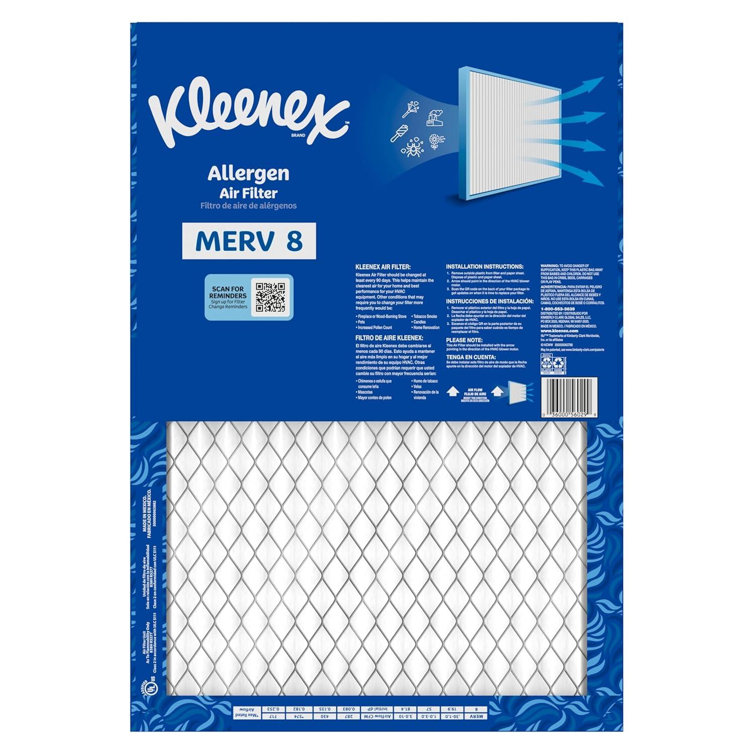 image:imageKleenex Allergen Air Filter 16x25x1 Inches 8 MERV RATING 4Pack14x20x1