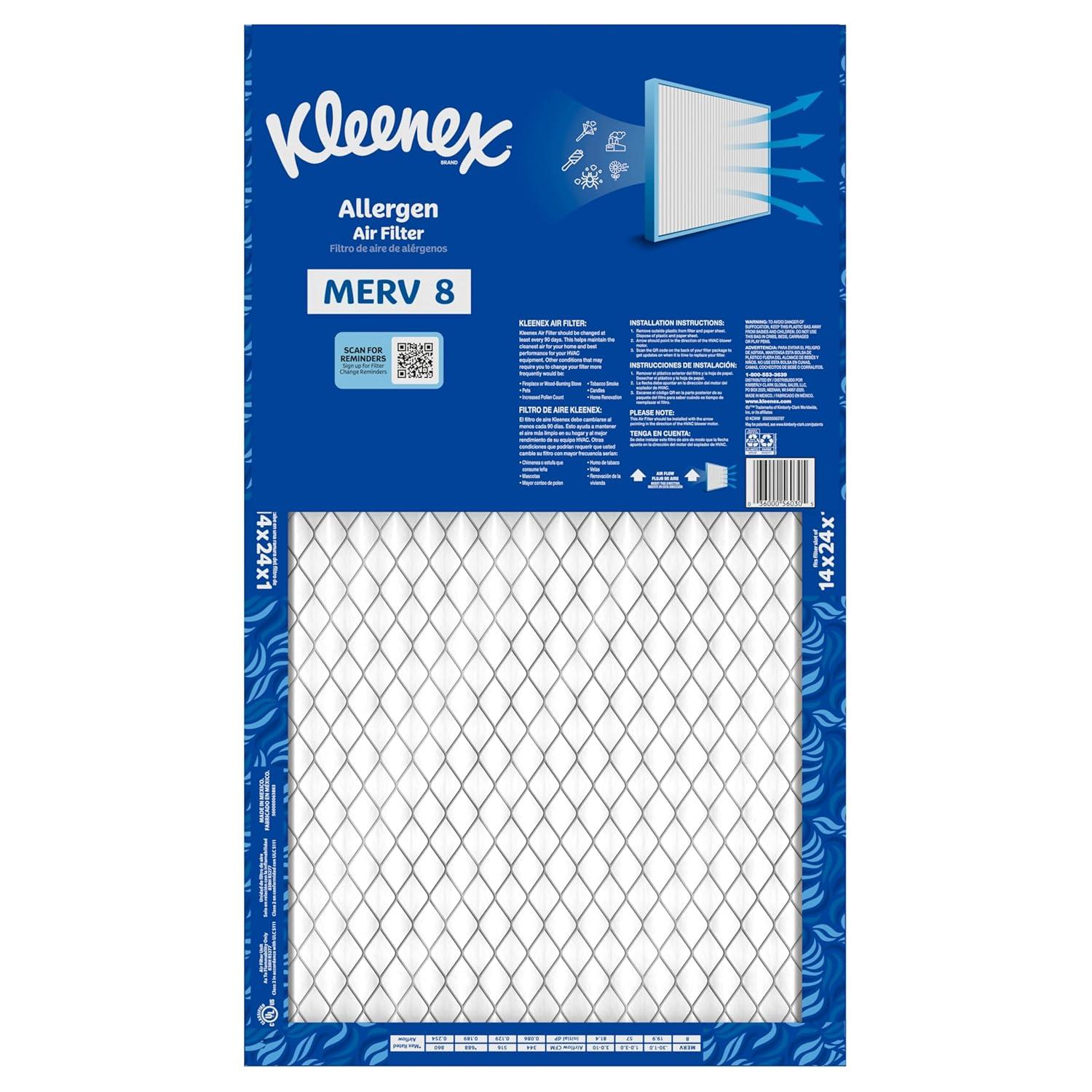 image:imageKleenex Allergen Air Filter 16x25x1 Inches 8 MERV RATING 4Pack14x24x1