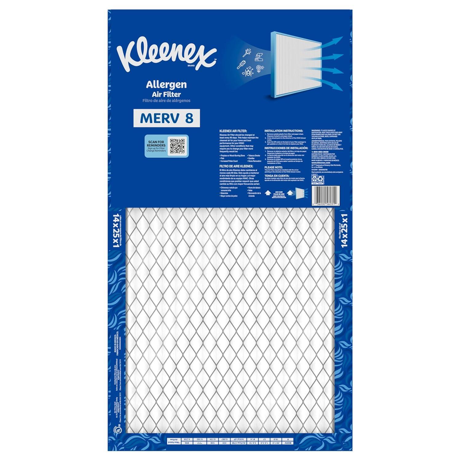 image:imageKleenex Allergen Air Filter 16x25x1 Inches 8 MERV RATING 4Pack14x25x1