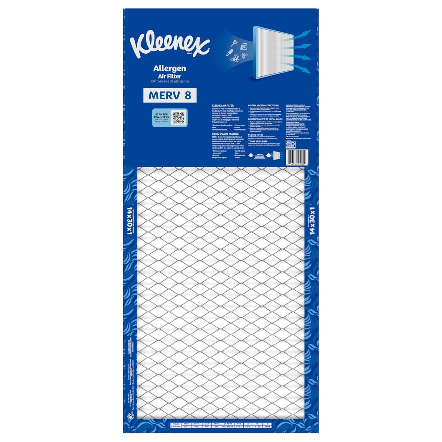 image:imageKleenex Allergen Air Filter 16x25x1 Inches 8 MERV RATING 4Pack14x30x1
