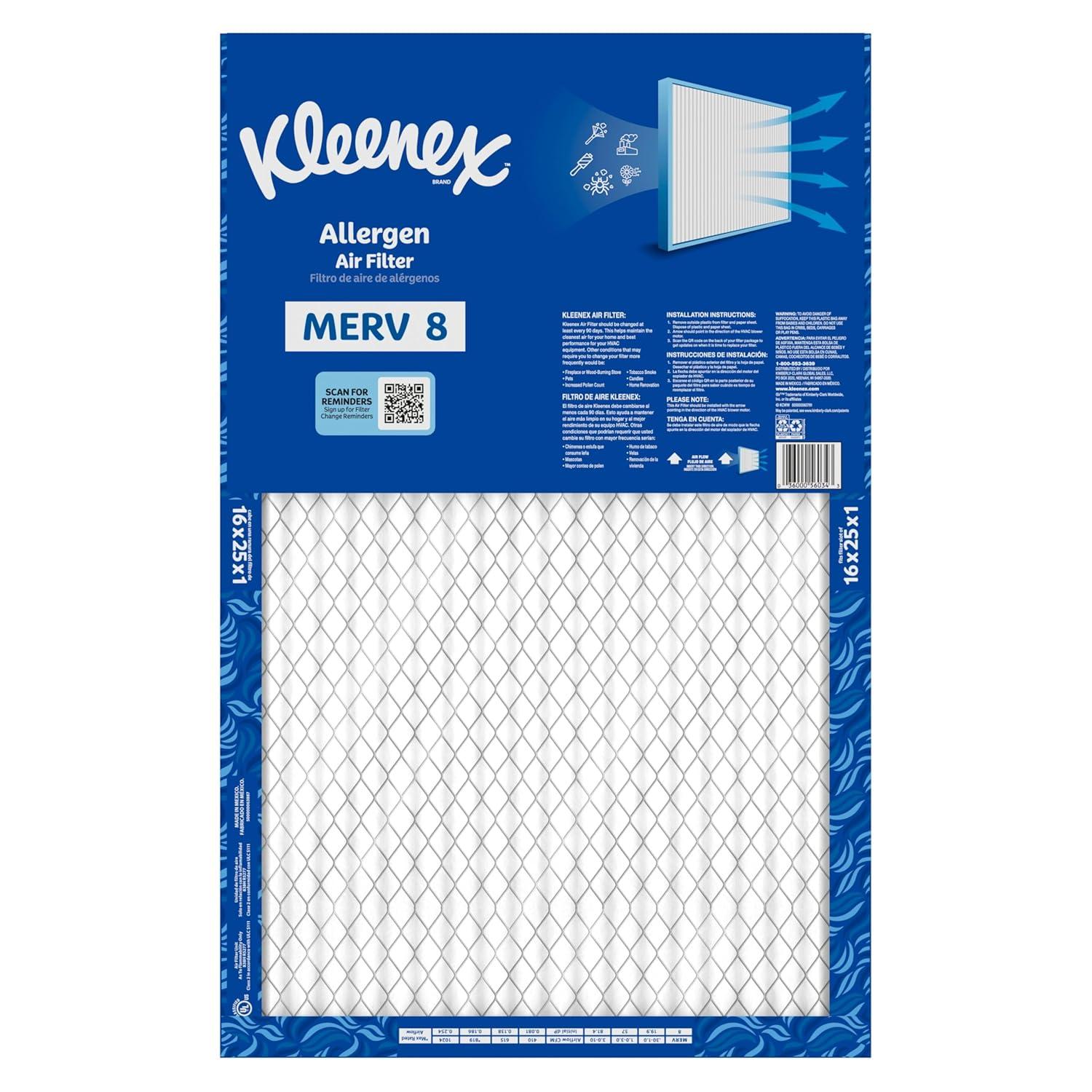 image:imageKleenex Allergen Air Filter 16x25x1 Inches 8 MERV RATING 4Pack16x25x1