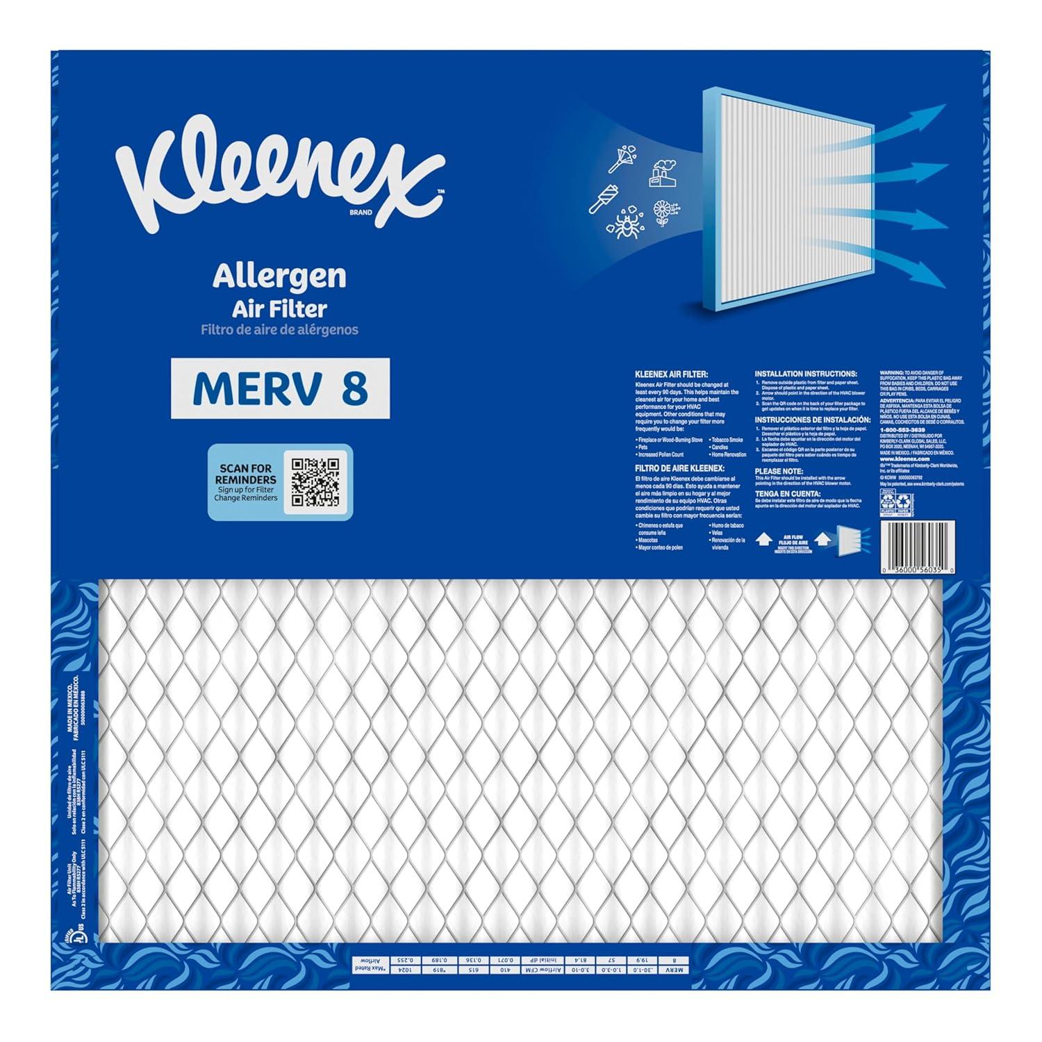 image:imageKleenex Allergen Air Filter 16x25x1 Inches 8 MERV RATING 4Pack20x20x1