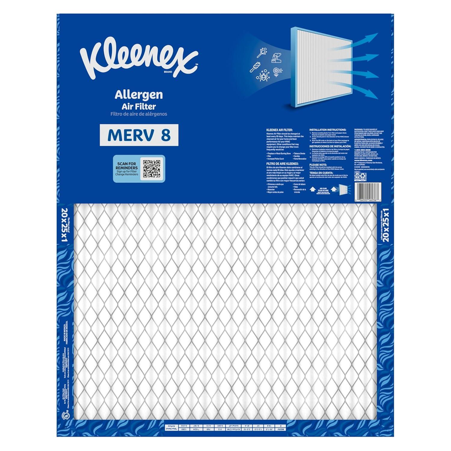 image:imageKleenex Allergen Air Filter 16x25x1 Inches 8 MERV RATING 4Pack20x25x1
