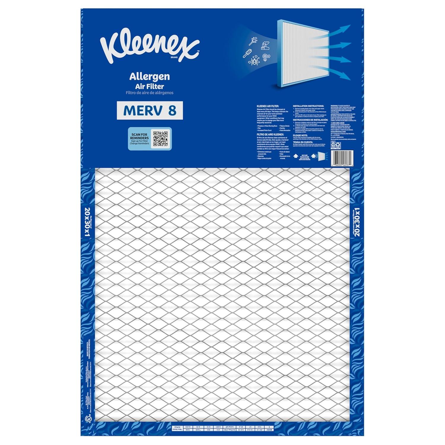 image:imageKleenex Allergen Air Filter 16x25x1 Inches 8 MERV RATING 4Pack20x30x1