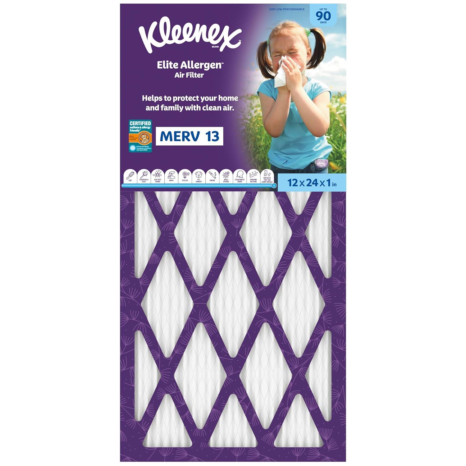 image:imageKleenex Elite Allergen Air Filter 16x25x1 Inches 13 MERV RATING 2Pack12x24x1