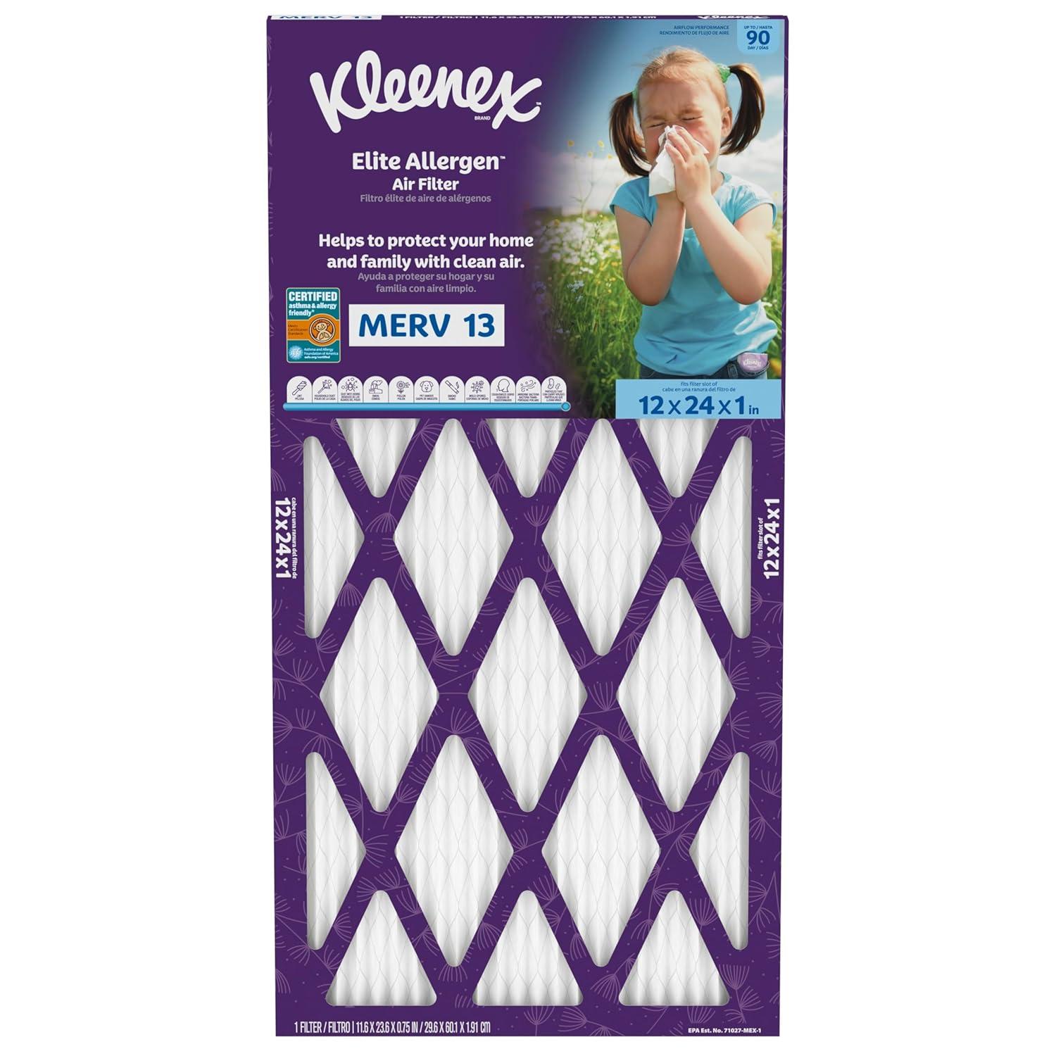 image:imageKleenex Elite Allergen Air Filter 16x25x1 Inches 13 MERV RATING 2Pack12x24x1