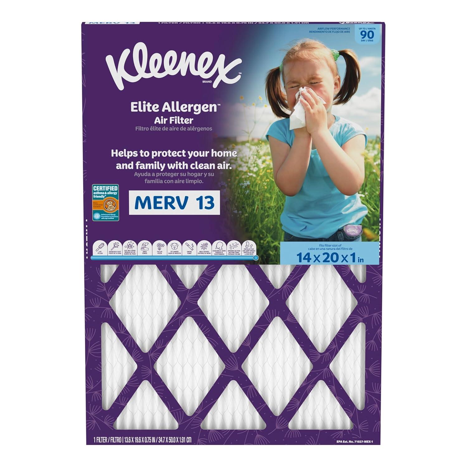 image:imageKleenex Elite Allergen Air Filter 16x25x1 Inches 13 MERV RATING 2Pack14x20x1