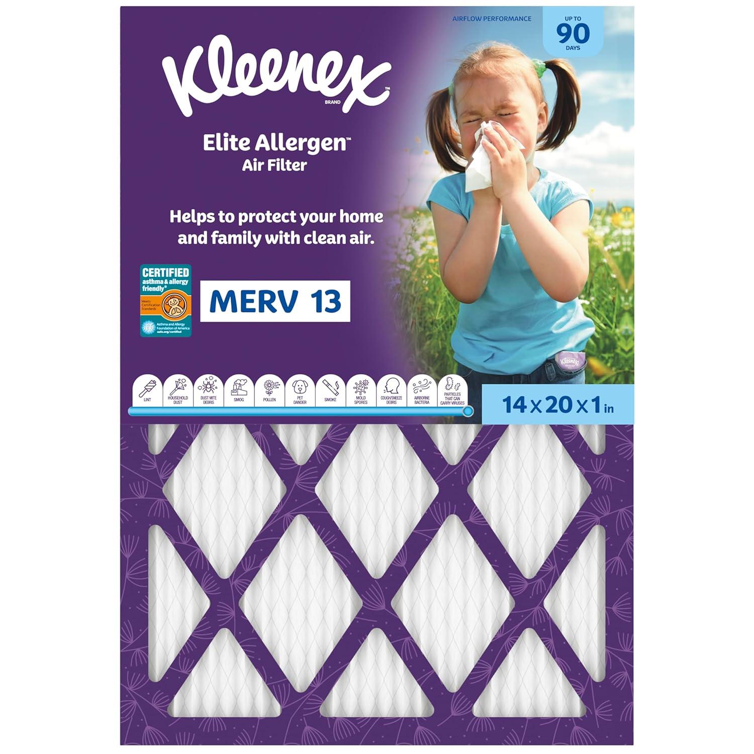 image:imageKleenex Elite Allergen Air Filter 16x25x1 Inches 13 MERV RATING 2Pack14x20x1