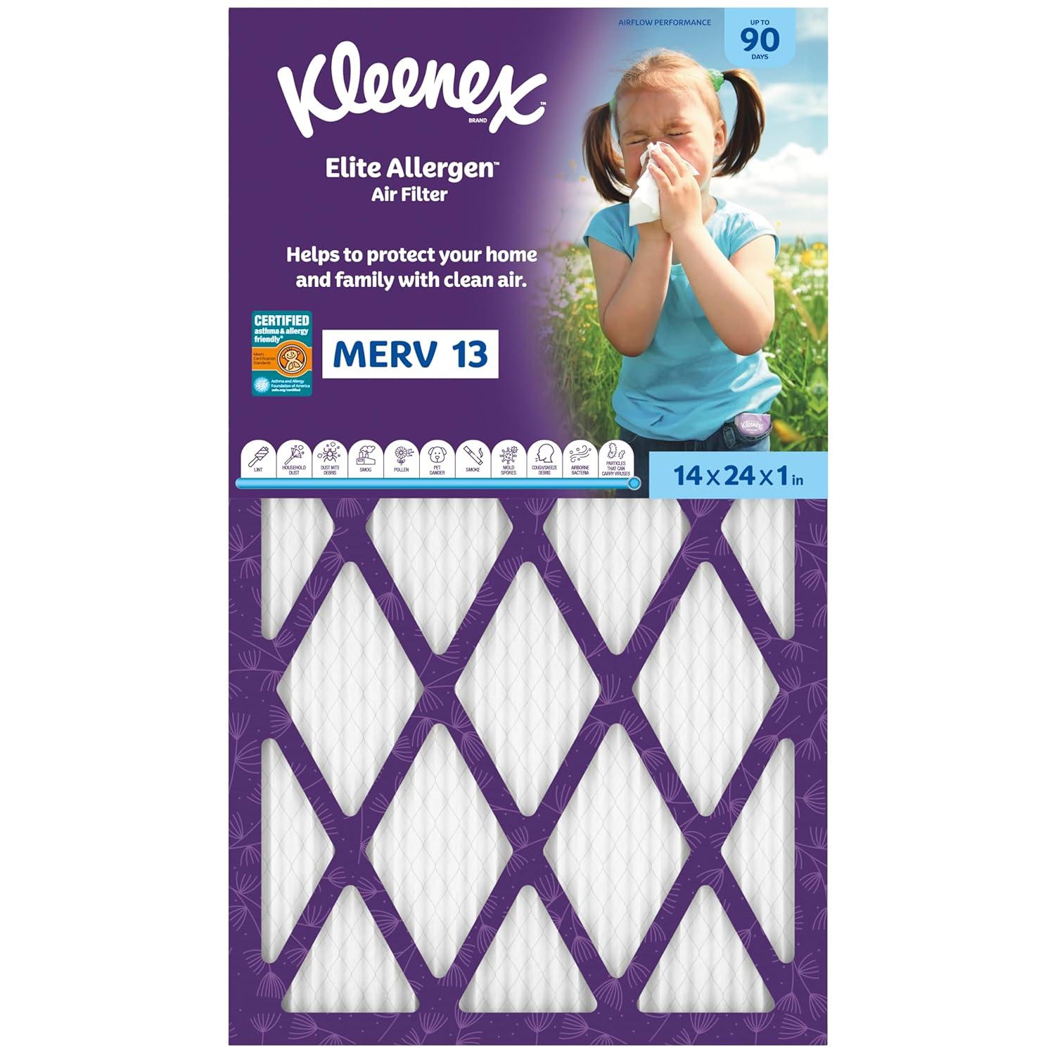 image:imageKleenex Elite Allergen Air Filter 16x25x1 Inches 13 MERV RATING 2Pack14x24x1